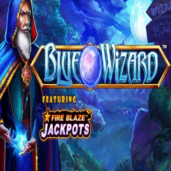 Blue Wizard Fire Blaze Jackpots logo by Rarestone Gaming at Wazamba Casino